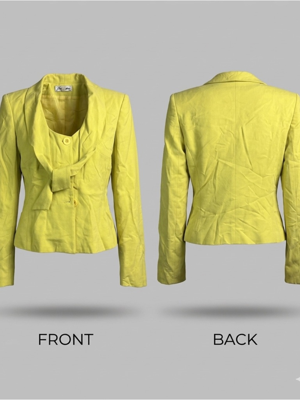 💛✨ Y2K Tecno Paris Lime Scarf‎ Neck Cropped Blazer Jacket Sz 6 8867-3 ✨💛